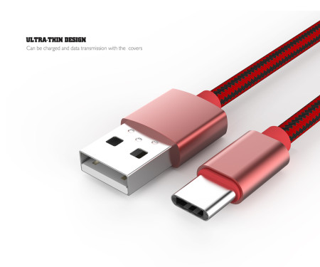 Добави още лукс USB кабели USB кабел TYPE-C LDNIO LS-60 2.4A с текстилна оплетка 1 метър червен